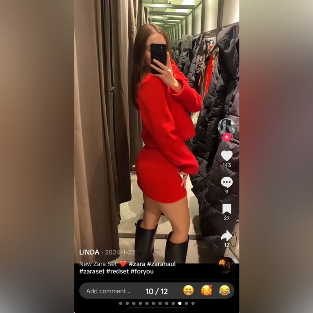 Zara Vibrant Red Jacket and Skirt Ensemble - Picture 10 of 12